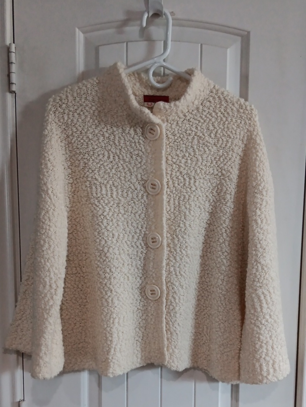 Tapemeasure Cozy Boucle Wool Blend Popcorn Knit Cardigan Jacket Cream XL